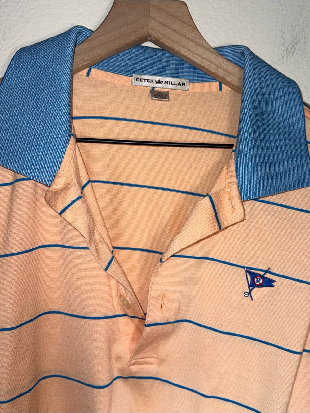 PETER MILLAR Cotton Lightweight Golf Preppy Peach Striped Polo XL - Picture 3 of 5